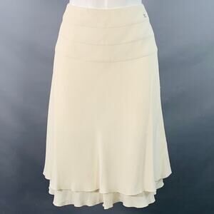 CHANEL Vintage 2003 Size 8 Cream Acetate Blend Ruffled Tulip Below Knee Skirt